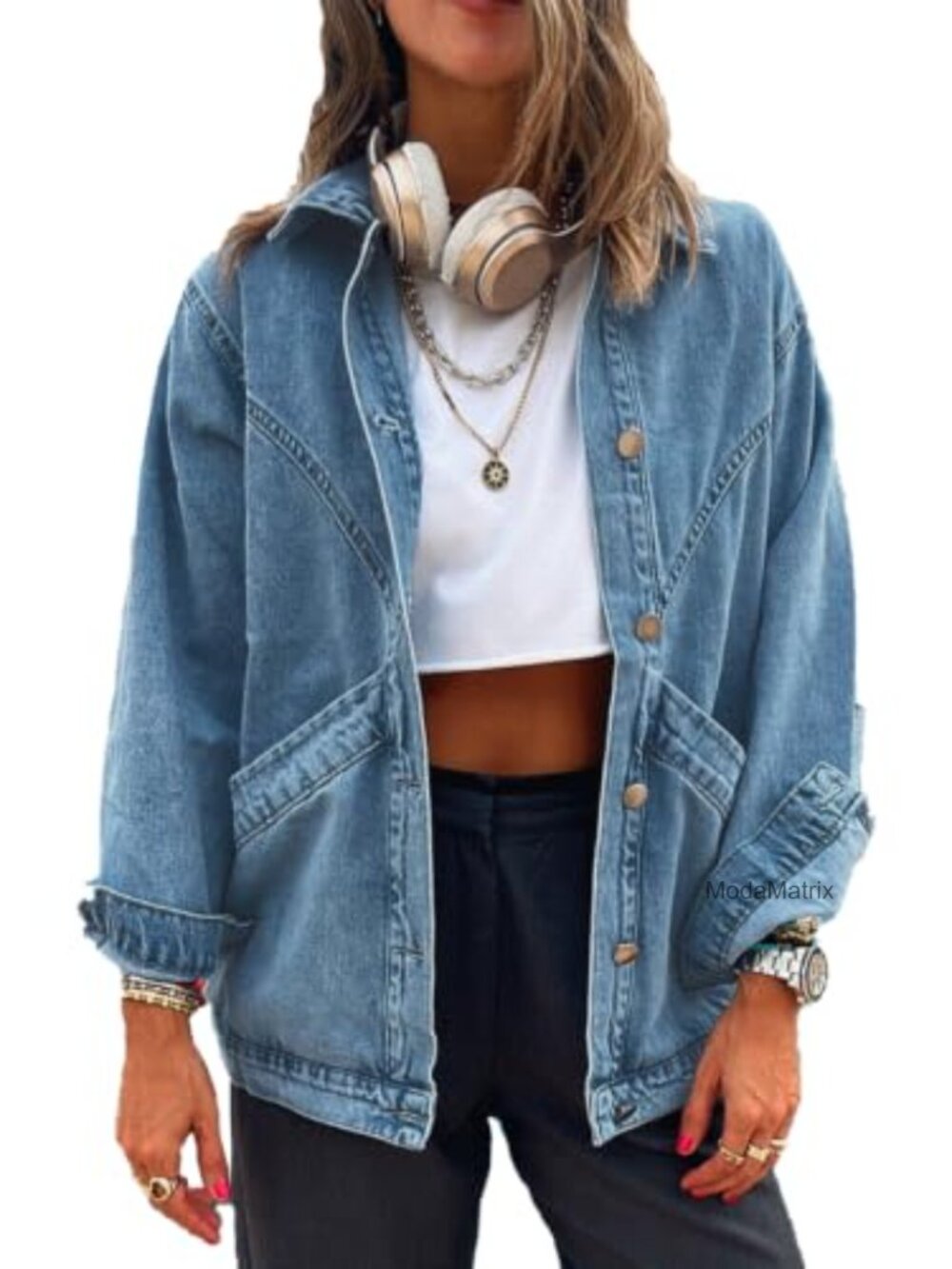 Women's Oversized Button Up Denim Jacket Long Sleeve Shacket